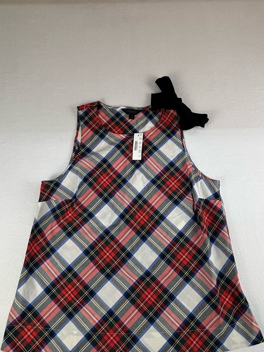 J. Crew Red Navy White Plaid Sleeveless Top with Black Bow